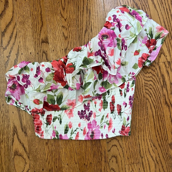 Asymmetrical One-Shoulder Ruffle Top and Smocked Midi Skirt two piece Set - Picture 4 of 8